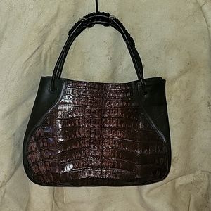 Rich leather caiman skin handbag